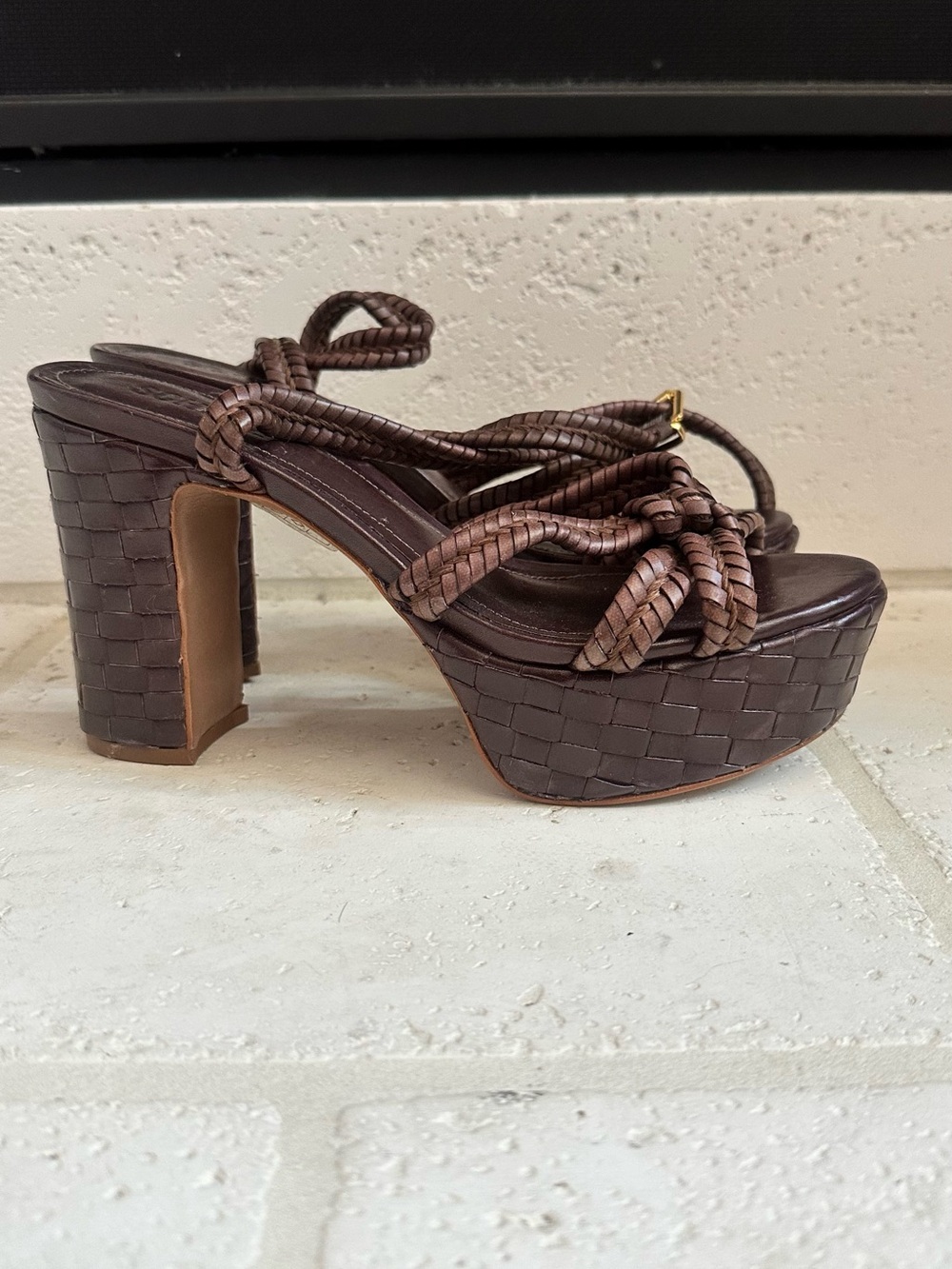 SCHUTZ Kareena Brown Braided Platform Heel Sandals